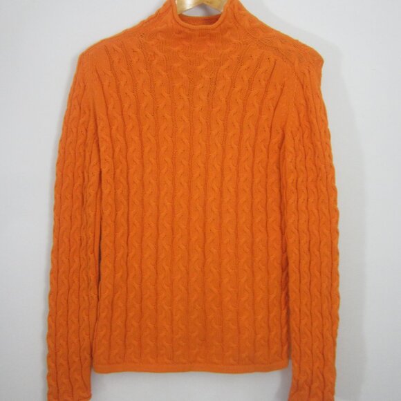 Unbranded Sweaters - Unbranded Womens L Orange Peruvian Pima Cotton LS Cable Knit Mock Neck Sweater